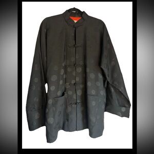 DOUBLE DRAGON Men's ASIAN Black VINTAGE Traditional Satin Patterned Jacket Sz XL
